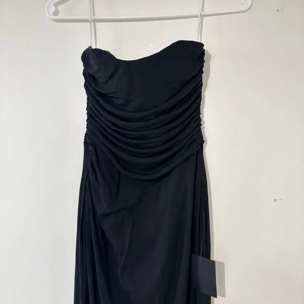 NWT Lulus Epitome of Allure Black Mesh Strapless Ruched Maxi Dress Size Small - Picture 3 of 11